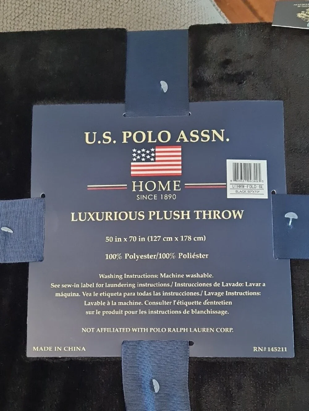 U.S. Polo Assn. Luxurious Plush Throw - Black